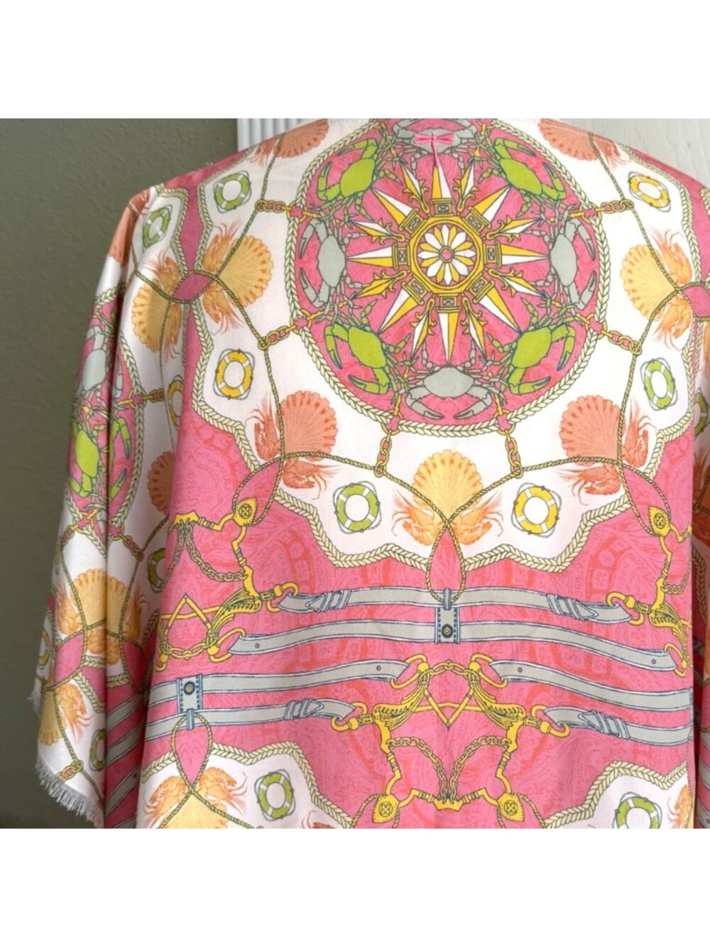 size L/XL Tyler Boe silk caftan coral pink white orange blue beach cover up - Picture 7 of 10